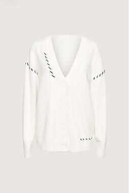 OAK + FORT Contrast Stitch Cardigan — Cream/Black — Size M — NWOT